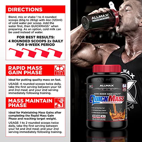 ALLMAX Nutrition QuickMass, Rapid Mass Gain Catalyst, Premium Mass Gainer with Complex Carbohydrates, 1010 Calories and 64 Grams of Protein, Chocolate, 6 Pound