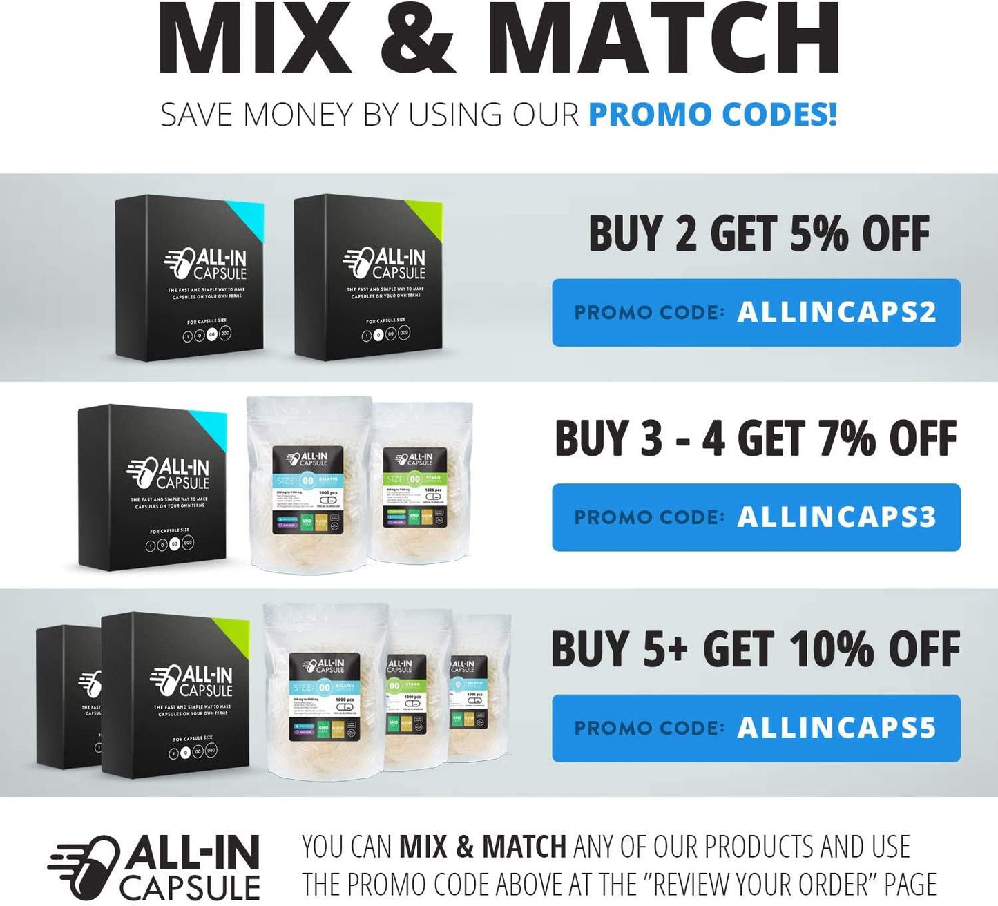 ALL-IN Capsule - 1000 Count Clear Empty Vegetarian Capsules - Compatible with Capsule Filling Machine - Fillable with Powders of Your Choice (000)