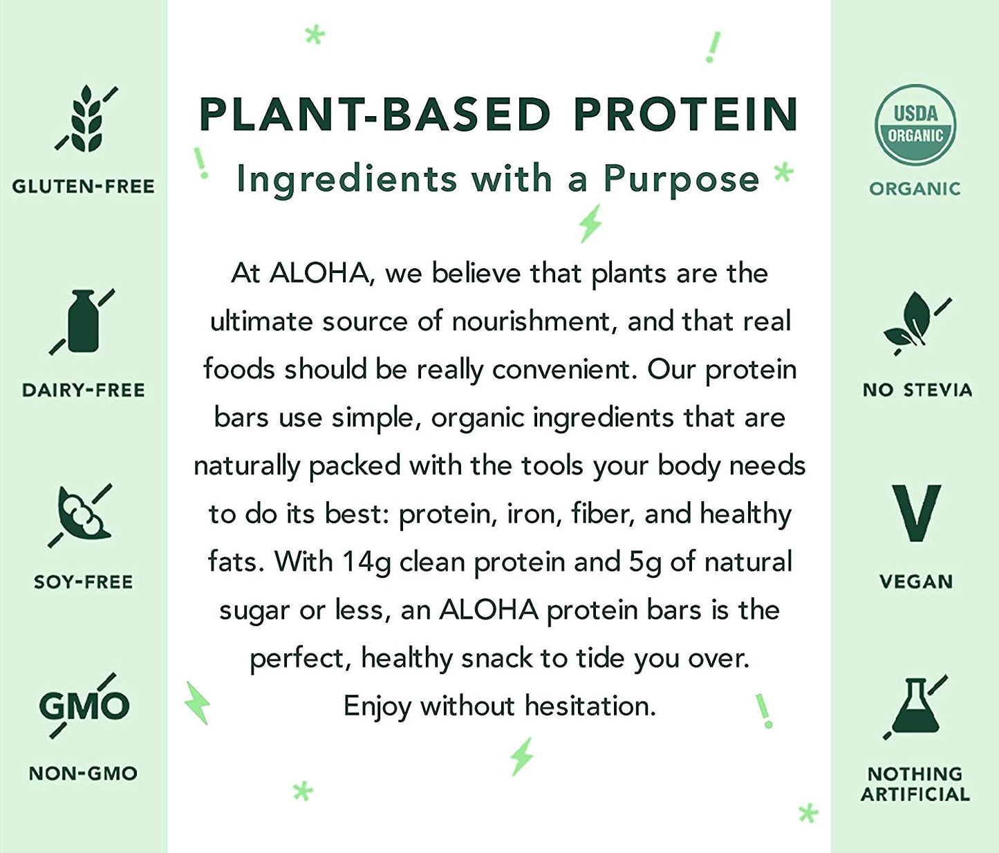 ALOHA Organic Plant Based Protein Bars |Chocolate Chip Cookie Dough Vegan, Low Sugar, Gluten Free, Paleo, Low Carb, Non-GMO, Stevia Free, Soy Free (12 Count of 1.98 oz Bars), 23.76 oz
