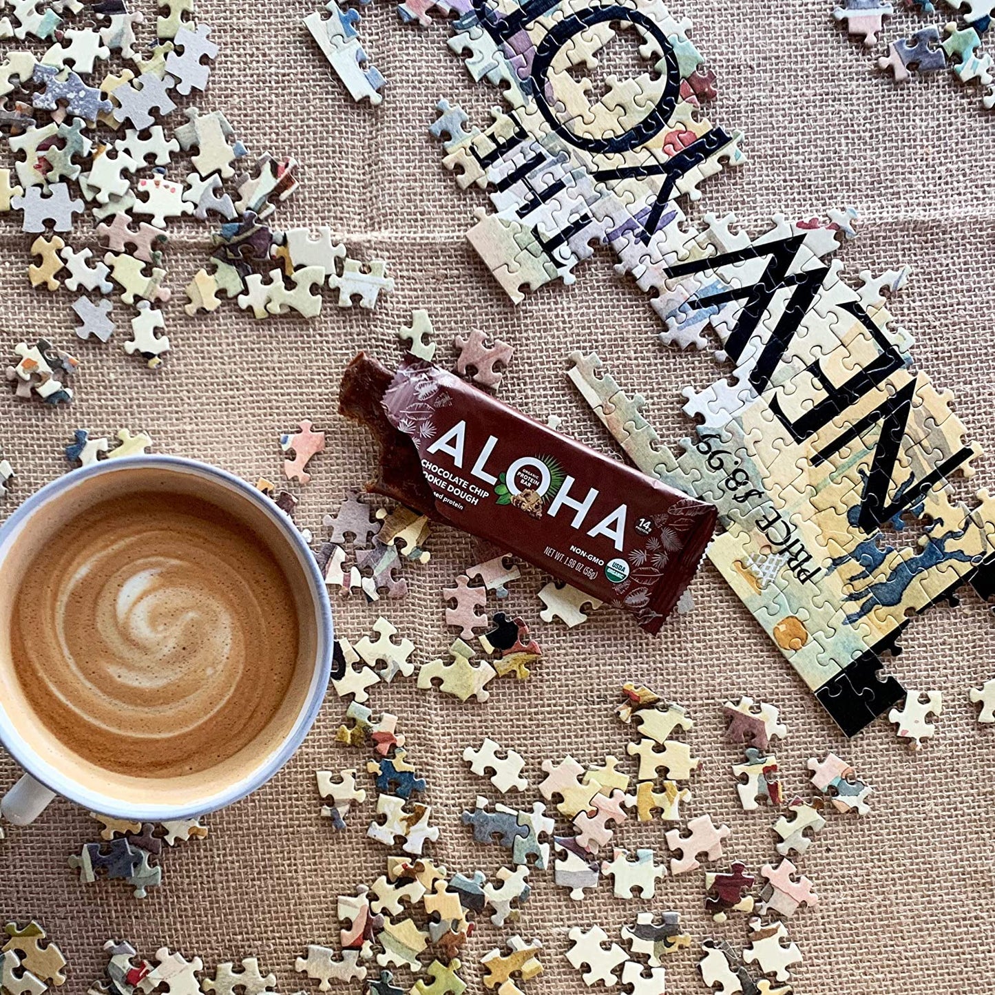 ALOHA Organic Plant Based Protein Bars |Chocolate Chip Cookie Dough Vegan, Low Sugar, Gluten Free, Paleo, Low Carb, Non-GMO, Stevia Free, Soy Free (12 Count of 1.98 oz Bars), 23.76 oz