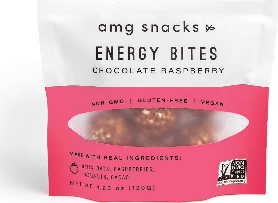 AMG Snacks Chocolate Raspberry Energy Bites | 4.3 oz, Pack of 3 (18 Bites Total) | Date and Nut Energy Snacks Protein Bars | Non GMO, Gluten Free, Vegan Protein Bites | Made w/ All Natural Ingredients