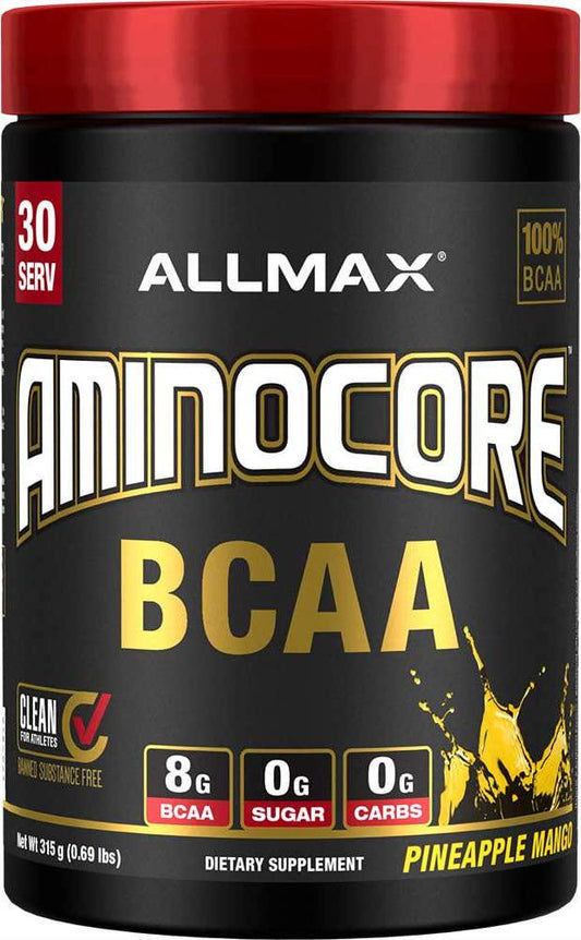 AMINOCORE BCAA 8G BCAAs 100% Pure Branch Chained Amino Acids Gluten Free - Pineapple Mango - 315 Gram
