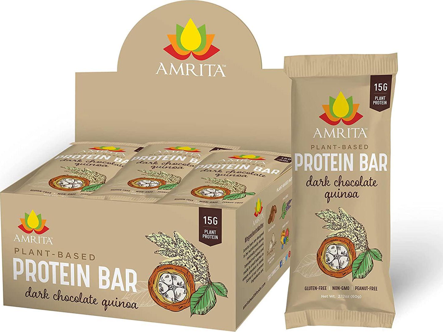 AMRITA Chocolate Lovers Variety Bundle (36 bars) Vegan Protein Bars | Peanut Free, Soy Free, Gluten Free Sampler Pack | High Fiber Meal Replacement Bar, Healthy Snacks | Paleo Snack, Dairy Free, Plant Based Energy Bars | No Sugar Alcohol