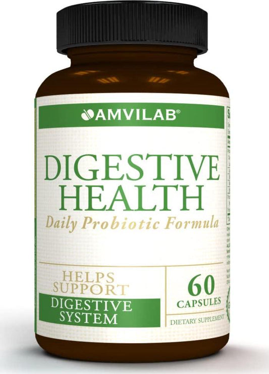 AMVILAB Digestive Health Supplement,Daily Probiotic 7 Billion CFUs per Capsule,5 Essential Strains Including Lactobacillus GG. Supports Intestinal and Immune Health. 60 Capsules