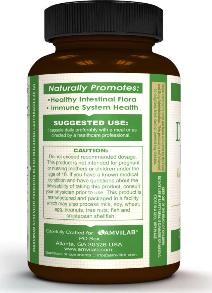 AMVILAB Digestive Health Supplement,Daily Probiotic 7 Billion CFUs per Capsule,5 Essential Strains Including Lactobacillus GG. Supports Intestinal and Immune Health. 60 Capsules