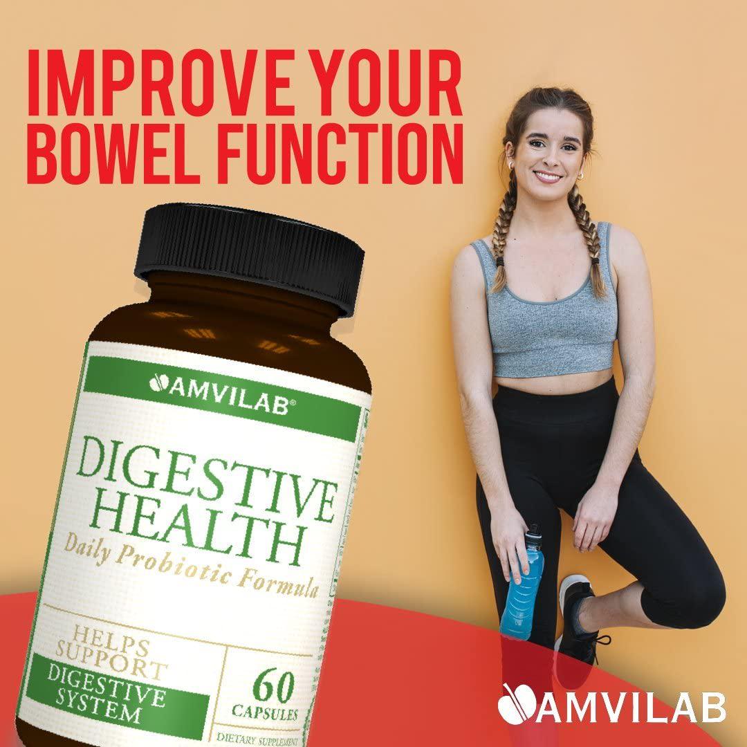 AMVILAB Digestive Health Supplement,Daily Probiotic 7 Billion CFUs per Capsule,5 Essential Strains Including Lactobacillus GG. Supports Intestinal and Immune Health. 60 Capsules