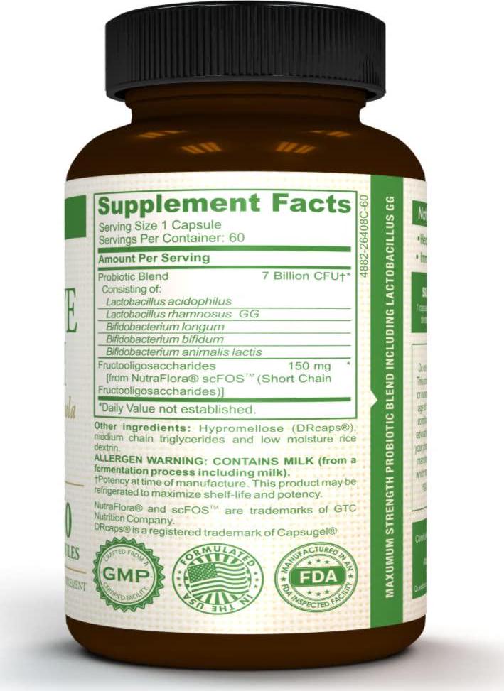 AMVILAB Digestive Health Supplement,Daily Probiotic 7 Billion CFUs per Capsule,5 Essential Strains Including Lactobacillus GG. Supports Intestinal and Immune Health. 60 Capsules