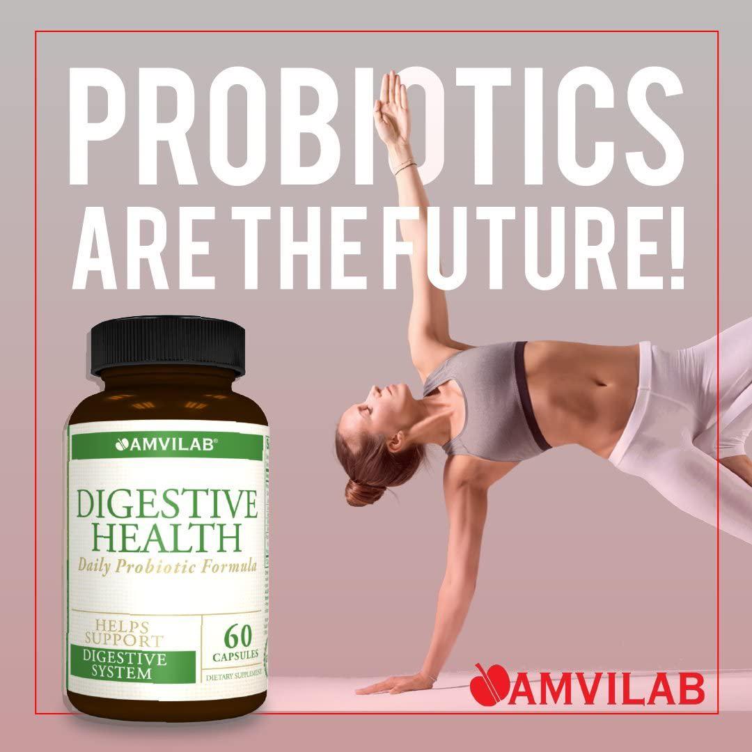 AMVILAB Digestive Health Supplement,Daily Probiotic 7 Billion CFUs per Capsule,5 Essential Strains Including Lactobacillus GG. Supports Intestinal and Immune Health. 60 Capsules