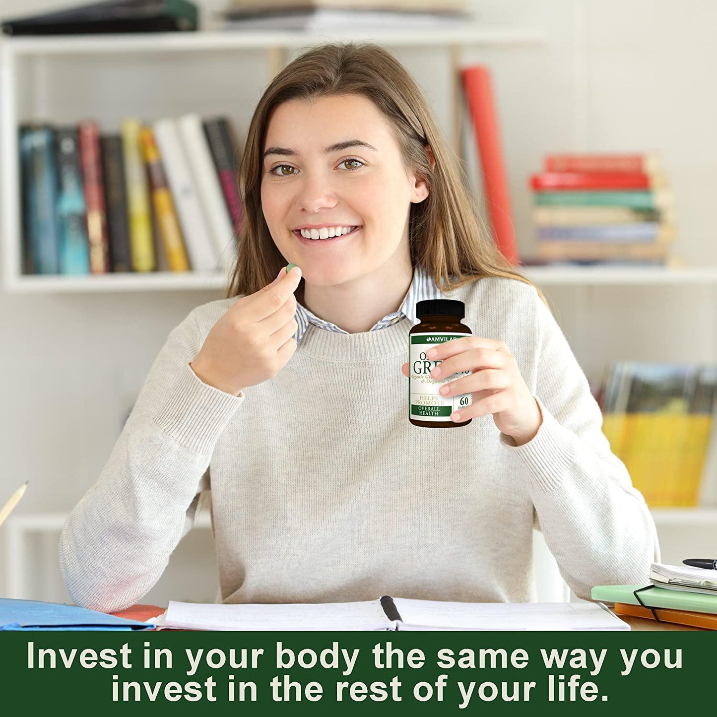 AMVILAB Organic Greens, Fruits and Veggies Best Supplement to Boost Energy, Detox, Enhance Health. USDA Organic, Gluten Free, Vegan, Non-GMO, No. 1 Source of Essential Nutrient-Rich Super-Food 60 Count