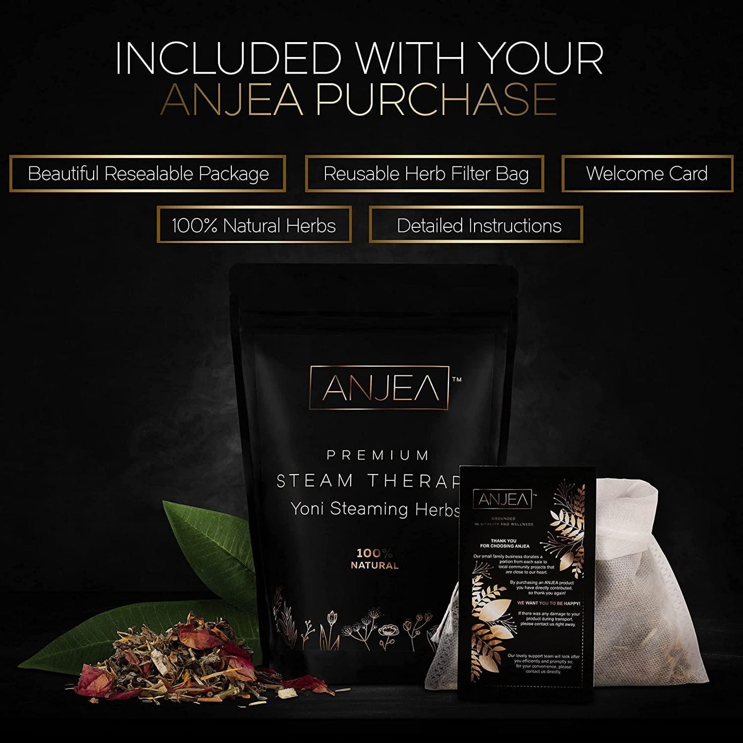 ANJEA Yoni Steaming Herbs 2 oz (2-4 steams), Yoni Steam Herbs for Cleansing and Tightening Detox, Natural V Steam Herbs for V Steam Seat Kit, Herbal Sitz Bath Soak, Filter bags included