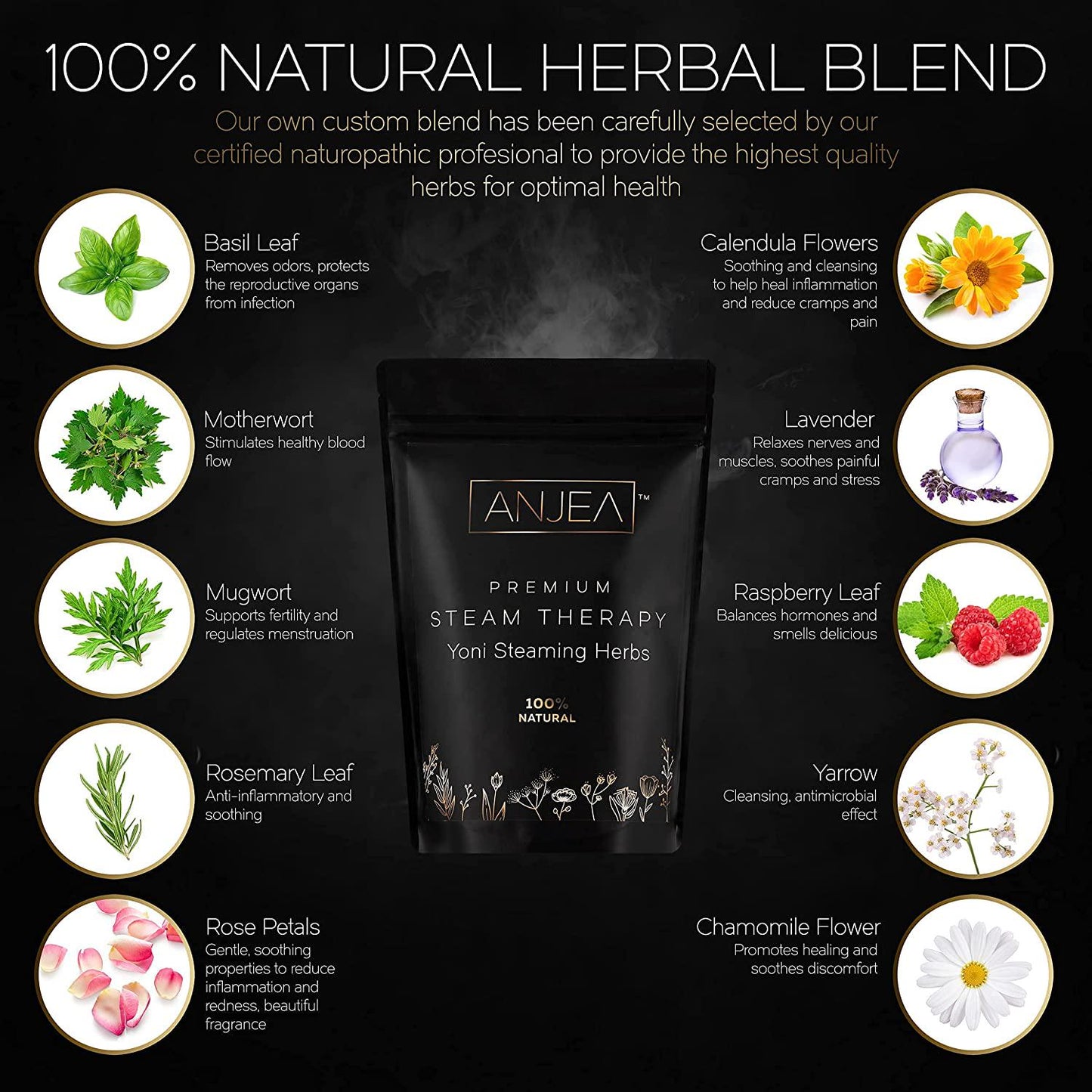 ANJEA Yoni Steaming Herbs 2 oz (2-4 steams), Yoni Steam Herbs for Cleansing and Tightening Detox, Natural V Steam Herbs for V Steam Seat Kit, Herbal Sitz Bath Soak, Filter bags included