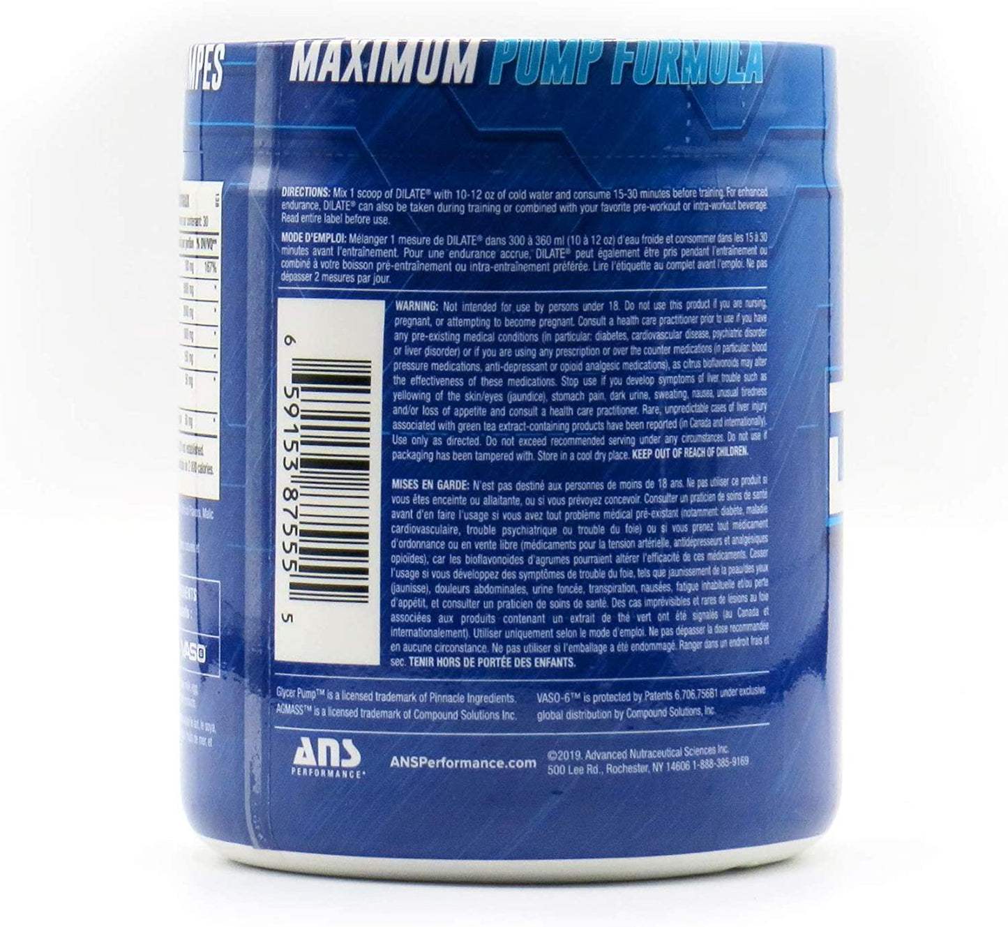 ANS Performance DILATE V2 - Nitric Oxide Pre Workout Supplement (30 Servings, 9.5 oz) - Stimulant and Caffeine Free, Strength and Pump Booster | Increases Blood Flow to Muscles for Vascularity and Growth