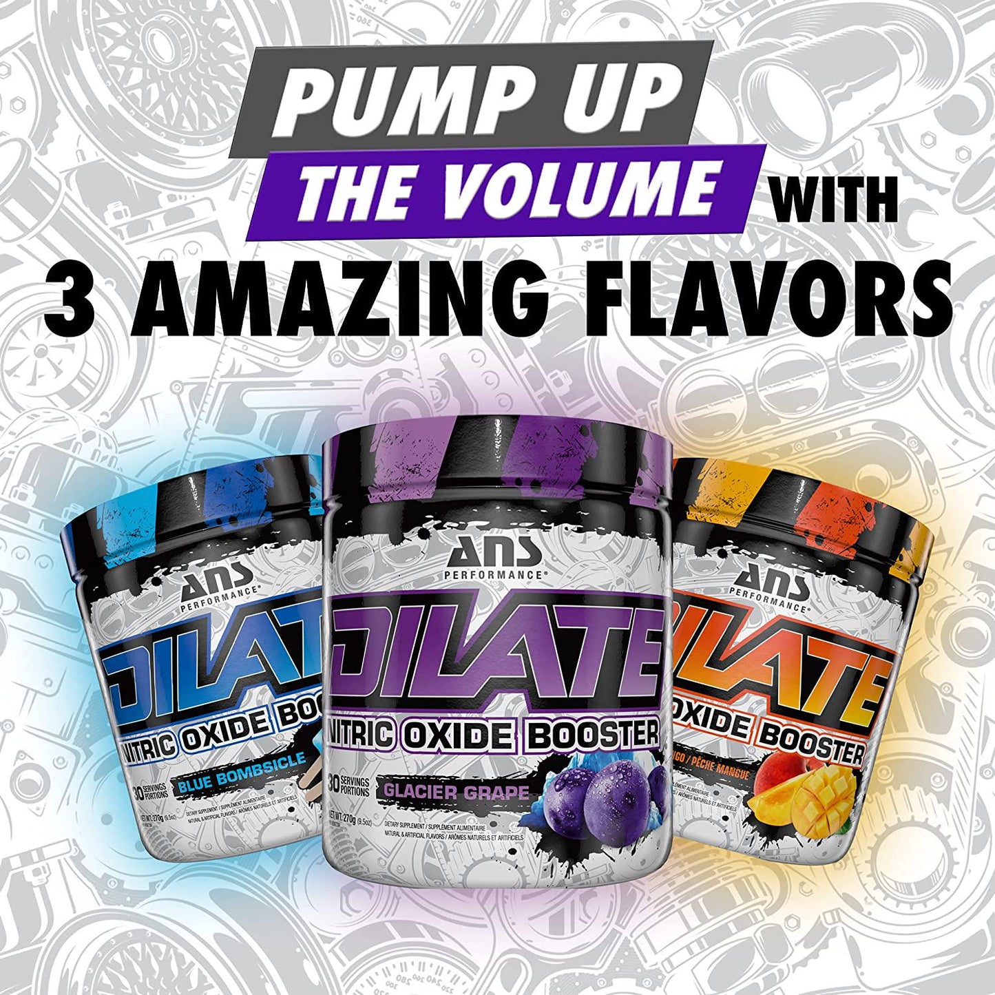 ANS Performance Dilate Pump PreWorkout Powder - Dietary Supplement - Maximizes Muscle Growth, Strength Performance - No Stims, Beta-Alanine, Creatine, Glacier Grape - 30 Servings (Glacier Grape)