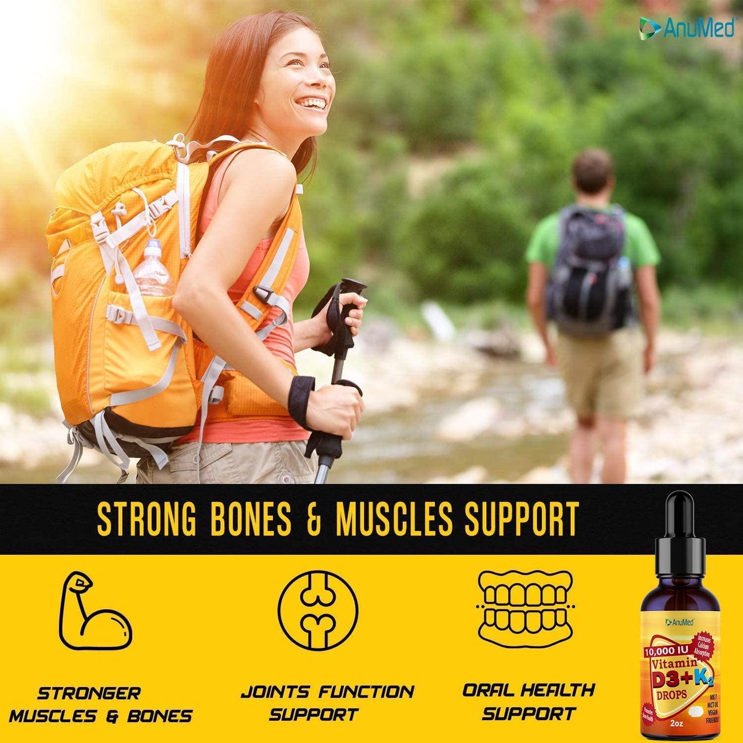 ANUMED Vitamin D3 + K2 10,000 IU Liquid Drops + Organic MCT Oil, Vitamin A (Retinol) 1250mcg, K2 (MK4,MK7) Promotes Heart, Bones, Immune System. 100% Vegan, Non-GMO, Gluten-Free, No Sugar Added (2oz)