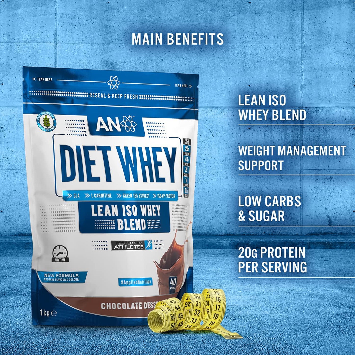 AN Health and Fitness Diet Whey Protein Powder, High Protein, Low Carb, Low Sugar, Weight Loss with CLA, L Carnitine, Green Tea, High PhD Supplement (Chocolate Dessert, 1kg)