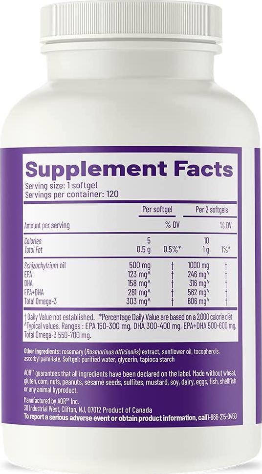 AOR Vegan Omega 3, 120 Softgels