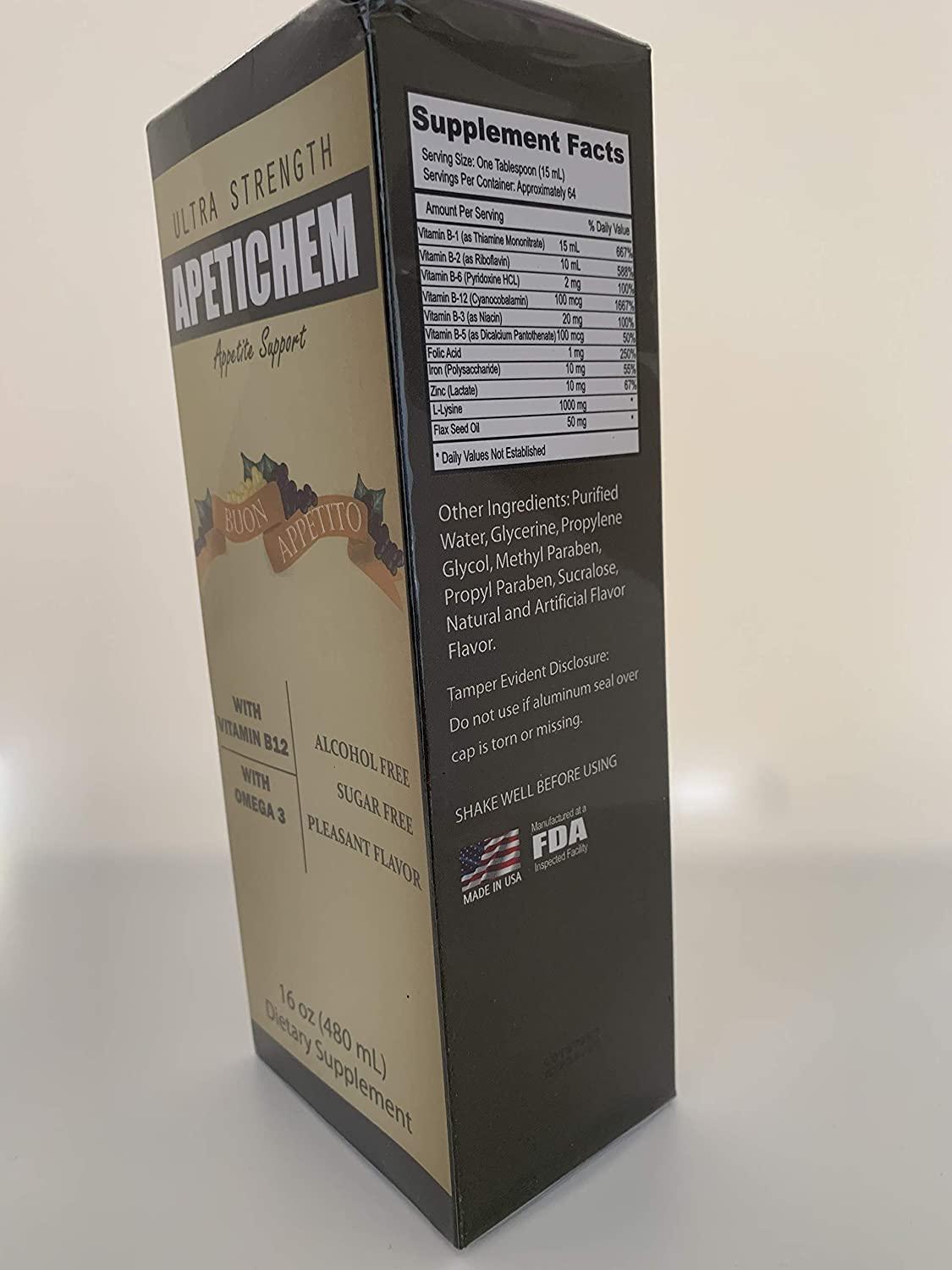 APETICHEM Ultra Strength Appetite Support w/Vitamin B12 and Omega 3 (16 Fl Oz - 480mL) Appetite-Weight Gain. Natural Appetite and Weight Gain Stimulant. Fortified with Vitamins. Appetitol Formula.