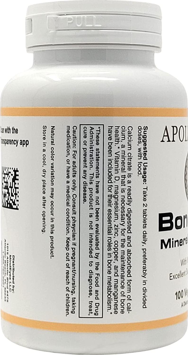 APOLLO SUN Calcium Citrate with Vitamin D - Vegan 600 mg Calcium Supplement with Vitamin D2, Magnesium, Zinc, Copper, and Manganese for Teeth and Bone Strength (100 Tablets)