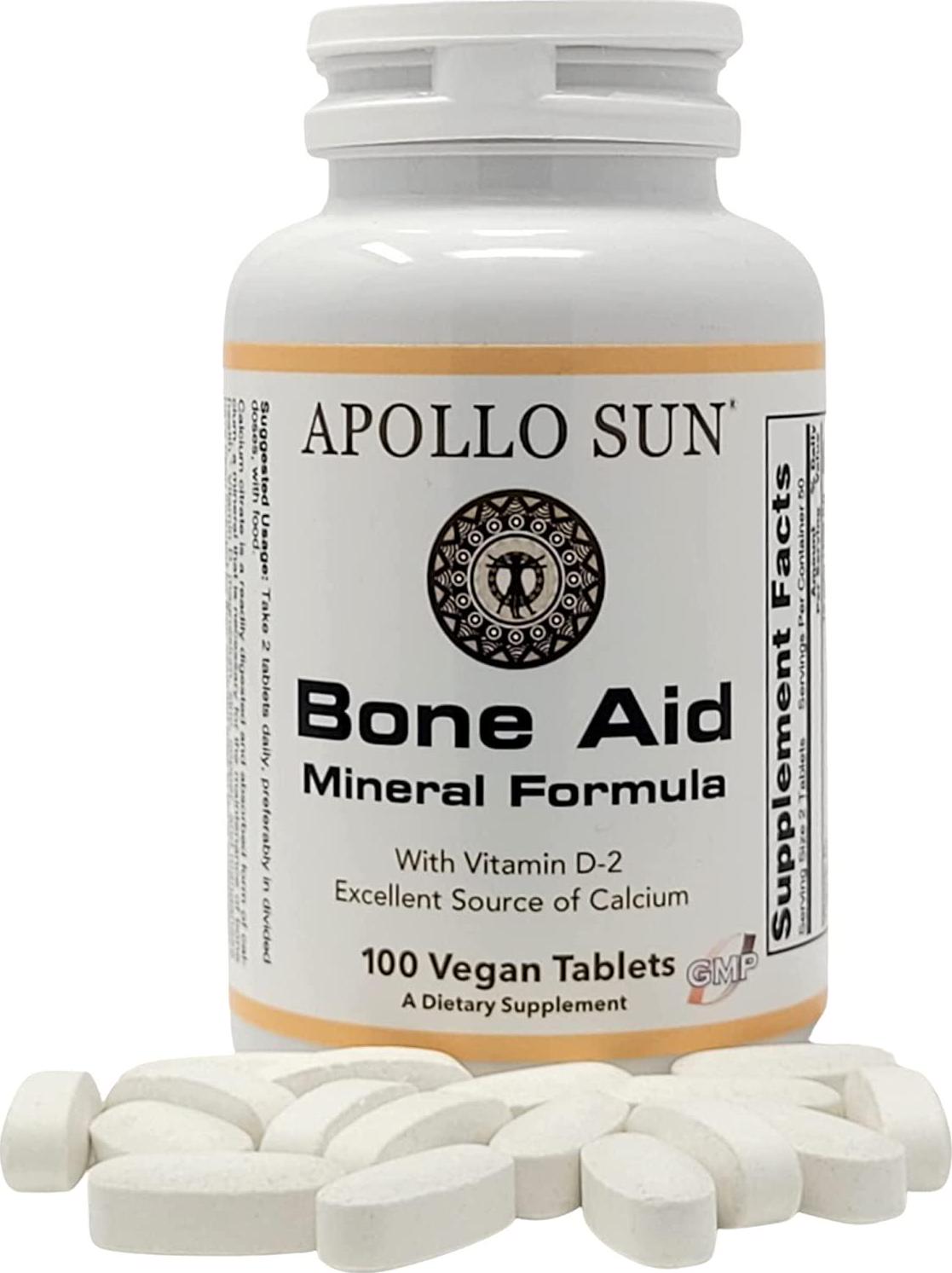 APOLLO SUN Calcium Citrate with Vitamin D - Vegan 600 mg Calcium Supplement with Vitamin D2, Magnesium, Zinc, Copper, and Manganese for Teeth and Bone Strength (100 Tablets)