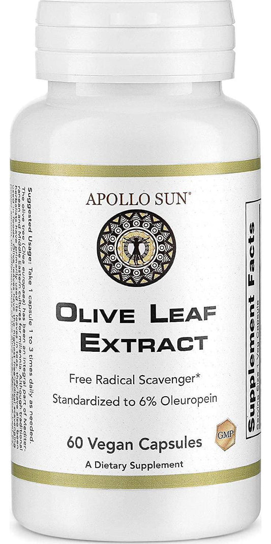 APOLLO SUN Olive Leaf Extract Capsules 500mg | Vegan Olive Leaf Extract Super Strength | 6% Oleuropein | Immunity Support, Cardiovascular Health and Blood Pressure Supplement | 60 Veg Capsules