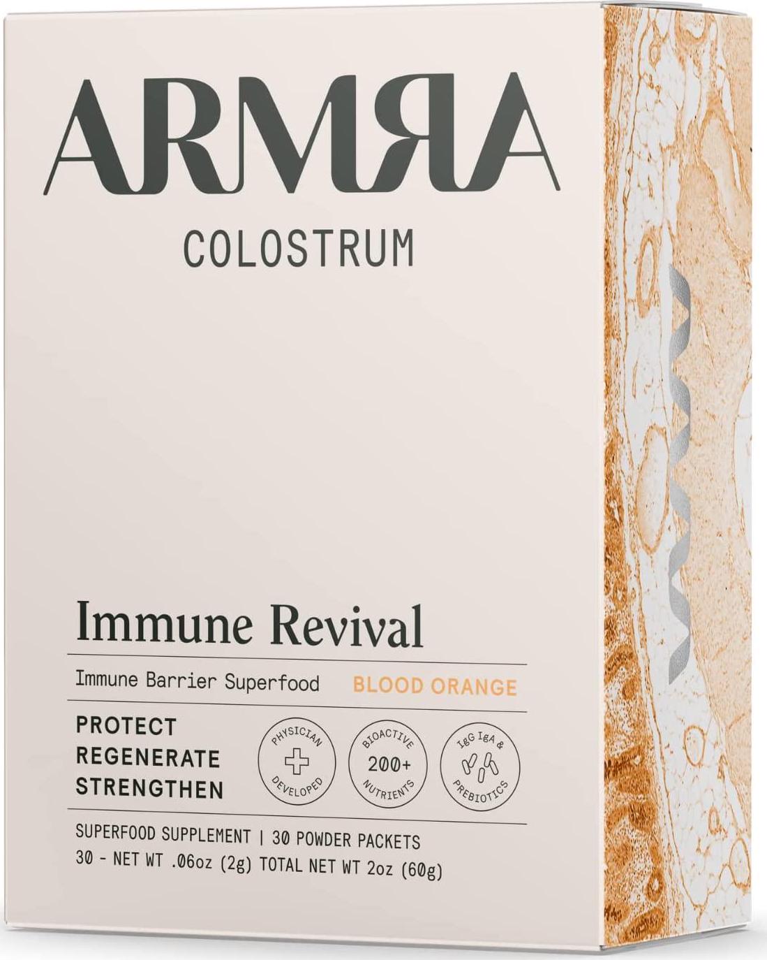 ARMRA Orange Nature's Complete Immune Superfood Powered by Bovine Colostrum | 30 Packets | Promotes Immune, Gut, Metabolic Health | Rich in Nutrients | No Additives, Non-GMO, Gluten Free
