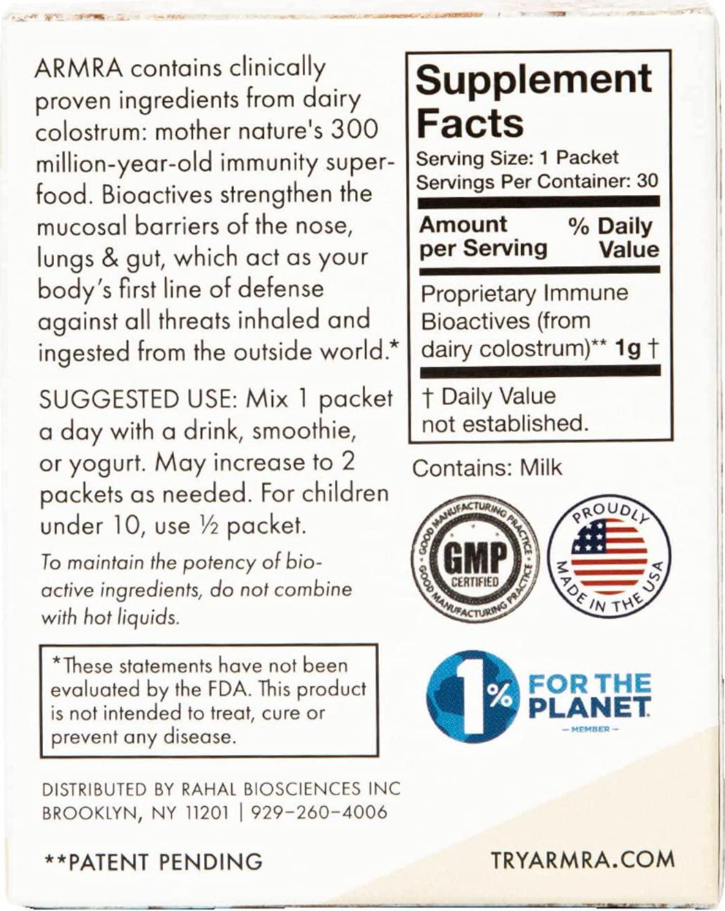 ARMRA - Original Flavorless - Nature's Complete Immune Superfood with Bovine Colostrum | 30 Packets | Promotes Immune, Gut, Metabolic Health | Rich in Nutrients | No Additives, Non-GMO, Gluten Free