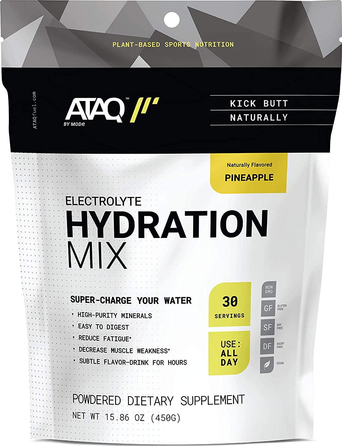 ATAQ All-Natural Electrolyte Hydration Mix, Pineapple, Hydra 4G Mineral Blend, Betaine to Aid Metabolism, No Artificial Sweeteners, Gluten-Free, 450g Pouch, 30 Servings