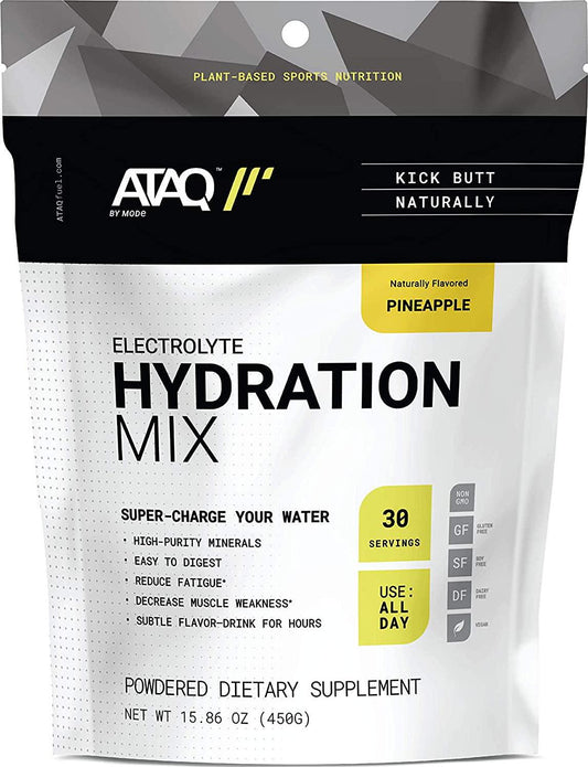 ATAQ All-Natural Electrolyte Hydration Mix, Pineapple, Hydra 4G Mineral Blend, Betaine to Aid Metabolism, No Artificial Sweeteners, Gluten-Free, 450g Pouch, 30 Servings