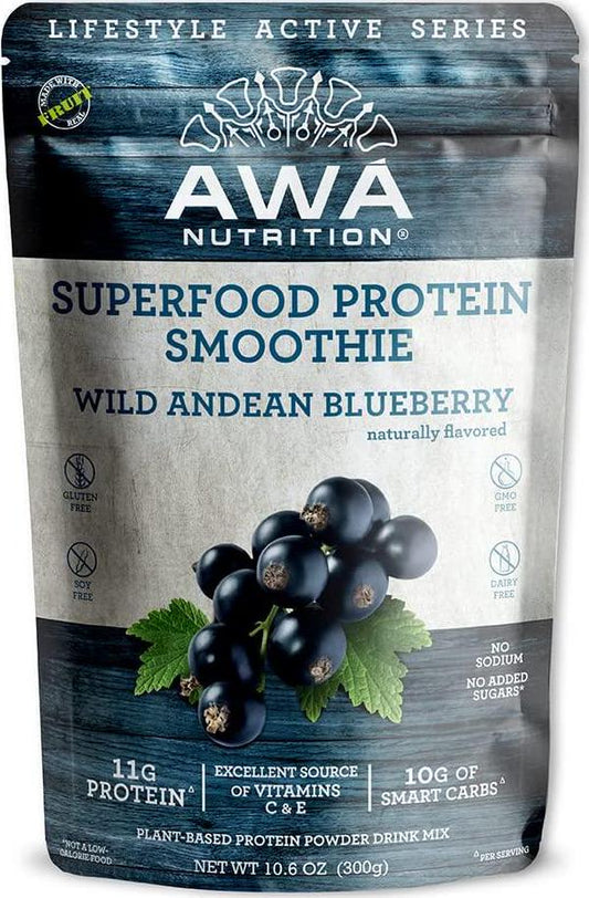 AWA Nutrition Superfood Protein Smoothie Powder Mix | Wild Andean Blueberry Natural Flavor | Gluten-Soy-Dairy Free | Vegan | Source of Vitamins and Smart Carbs | Made with Ancestral Superfoods