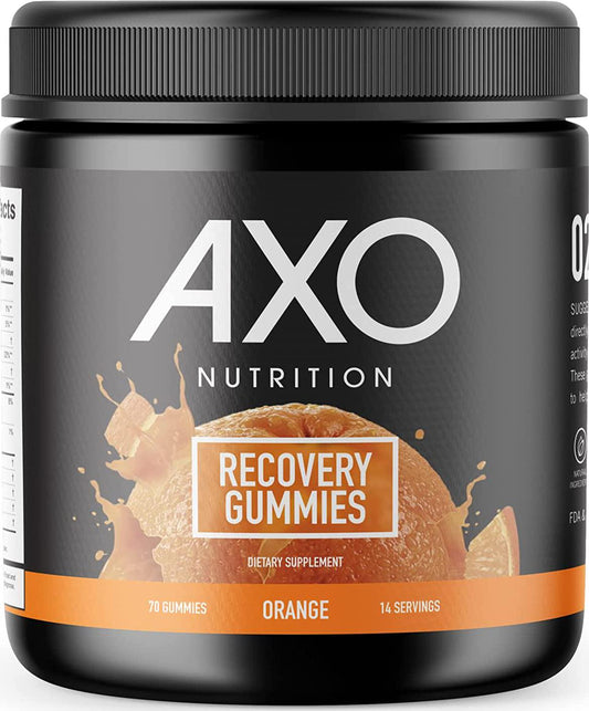 AXO Nutrition Post-Workout Recovery Gummies 1.4g Glutamine, BCAA 2:1:1, Protein, Magnesium and Potassium Non-GMO All Natural Gluten Free Refreshing Orange Flavor 14 Servings
