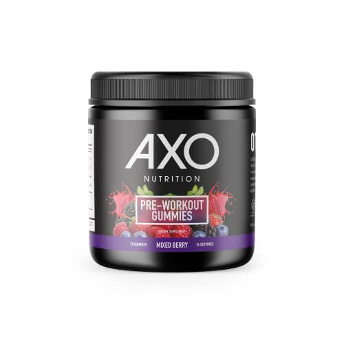 AXO Nutrition Pre-Workout Energy Gummies Caffeine, Beta-Alanine, B12, and Chromium Picolinate Non-GMO, All Natural, Gluten Free Mixed Berry Flavor 14 Servings -1 Count