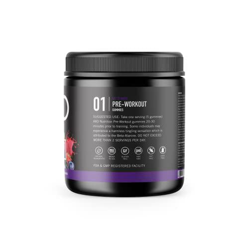 AXO Nutrition Pre-Workout Energy Gummies Caffeine, Beta-Alanine, B12, and Chromium Picolinate Non-GMO, All Natural, Gluten Free Mixed Berry Flavor 14 Servings -1 Count
