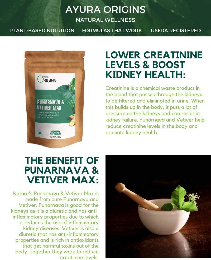 AYURA ORIGINS Nature's Punarnava and Vetiver Max - Herbal Supplement to Support Kidney Health