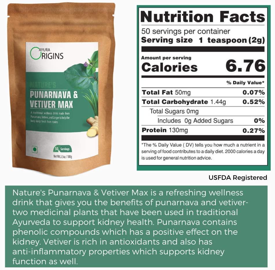 AYURA ORIGINS Nature's Punarnava and Vetiver Max - Herbal Supplement to Support Kidney Health