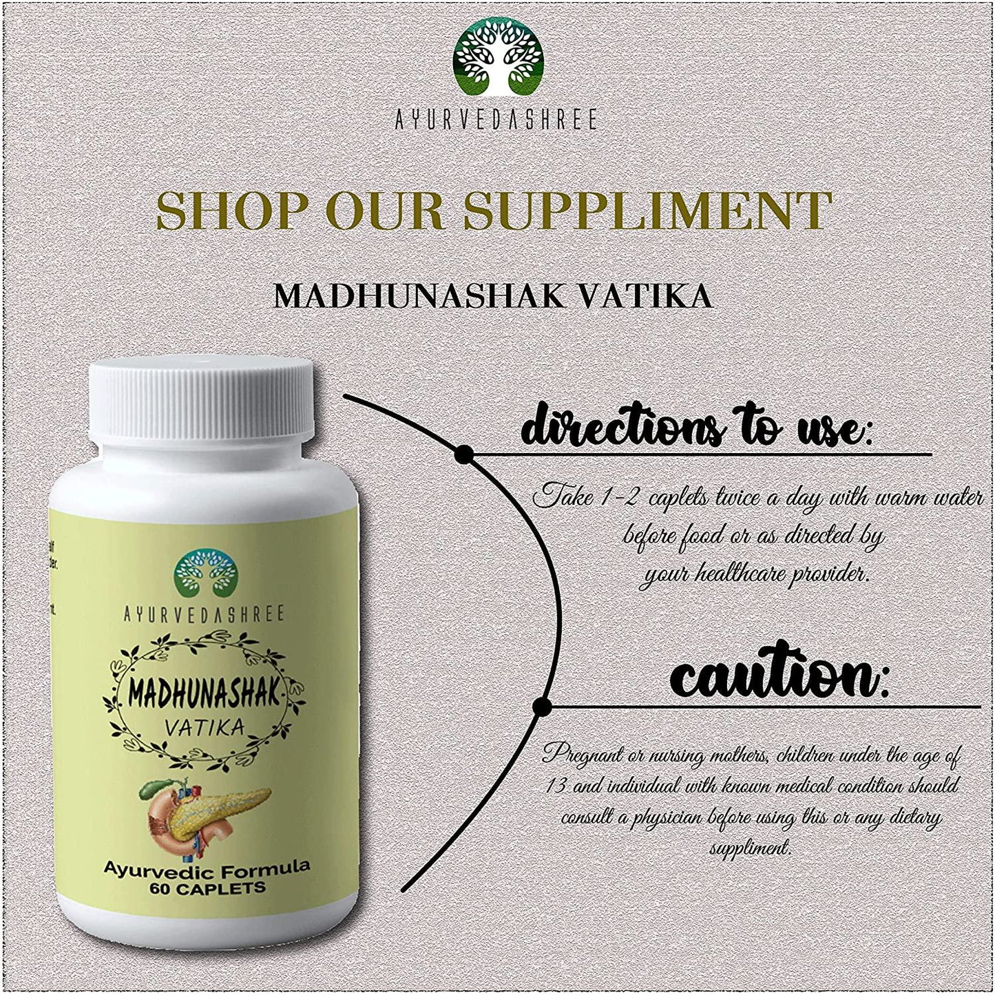 AYURVEDASHREE Madhunashak Vatika 60 Caplets | Each Caplet Contains 1000 MG Extract of Natural Herbs | an Ayurvedic Formula