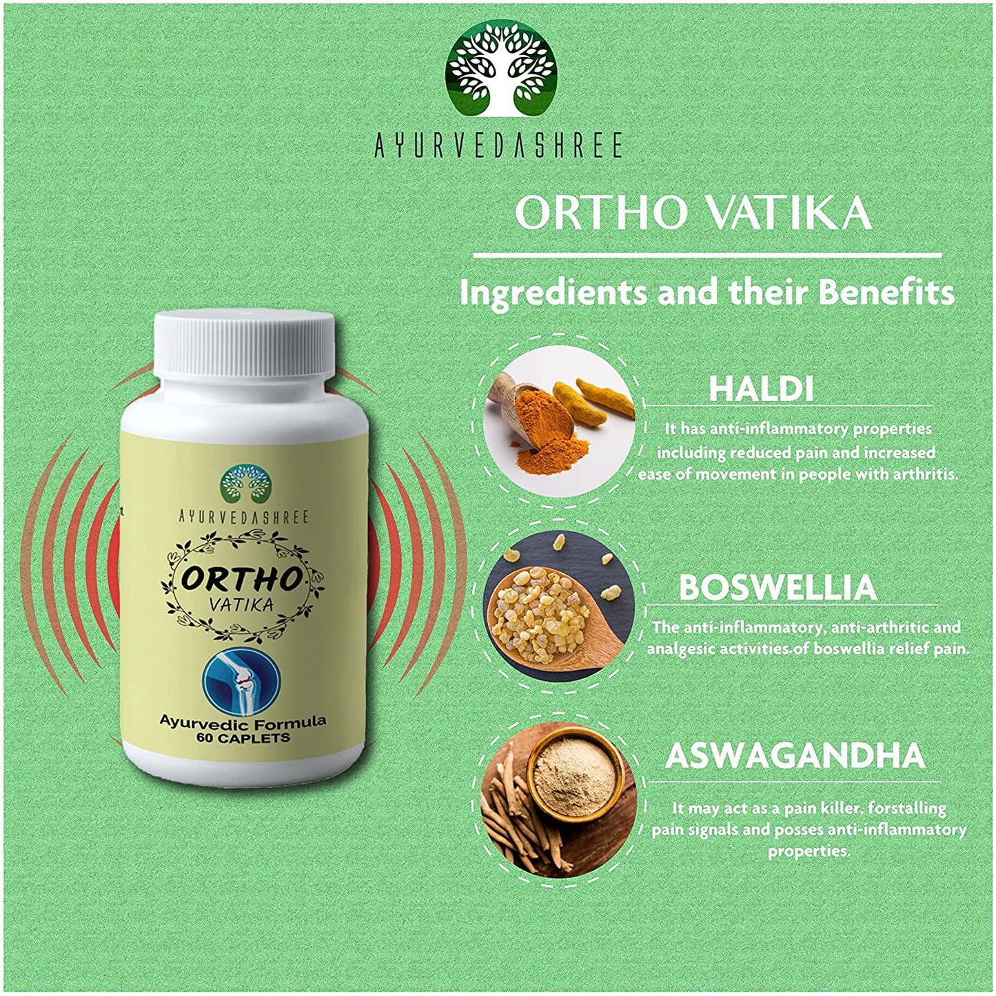 AYURVEDASHREE Ortho Vatika 60 Caplets | Ortho Herb | Orthoherb | Boswellia Serrata Herb | 60 Caplets of 1000 MG | Each 1000 MG Caplet Contains Extract of 8 Natural Herbs and Omega-3