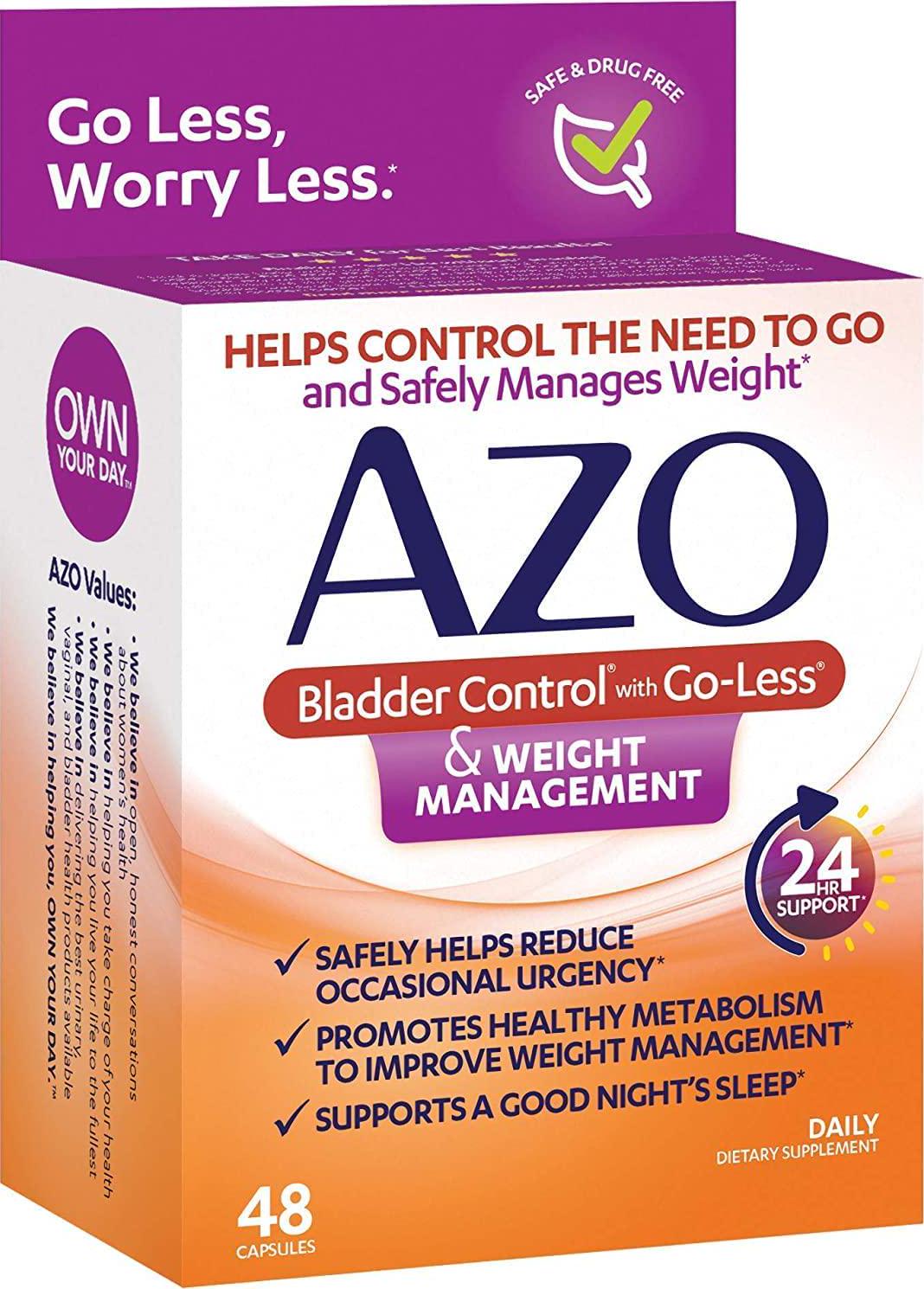 AZO Bladder Control with Go-LessÂ and Weight Management Dietary Supplement | Safely Helps Reduce Occasional Urgency* | Promotes Healthy Metabolism* | Supports a Good Night s Sleep* | 48 Capsules