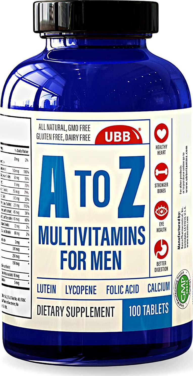 A to Z Multivitamin and Multimineral Supplment for Men - Vitamins A C D E K B1 B2 B6 B12. Magnesium, Calcium Biotin, Potassium, Zinc - Antioxidant Properties for Heart and Immune Health (100 Count)