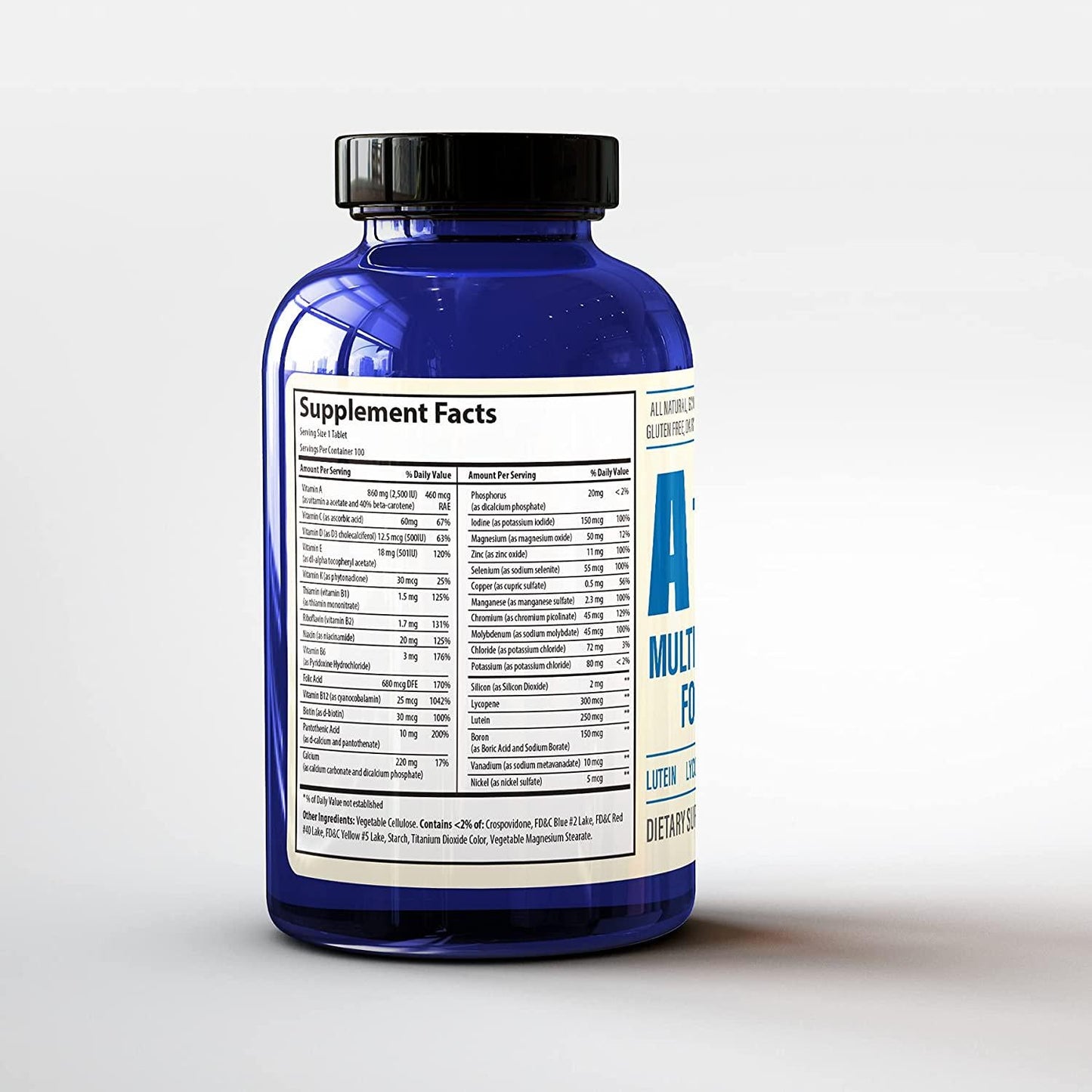 A to Z Multivitamin and Multimineral Supplment for Men - Vitamins A C D E K B1 B2 B6 B12. Magnesium, Calcium Biotin, Potassium, Zinc - Antioxidant Properties for Heart and Immune Health (100 Count)