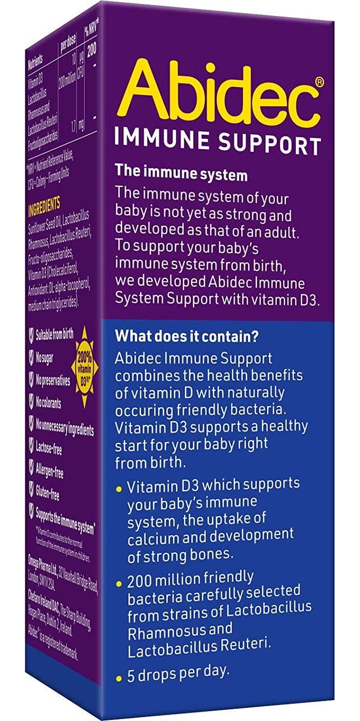 Abidec Immune Support – 2 in 1 Drops - Vitamin D + Millions of Friendly Bacteria – For Babies from Birth to 3 Years - 1 Month’s Supply