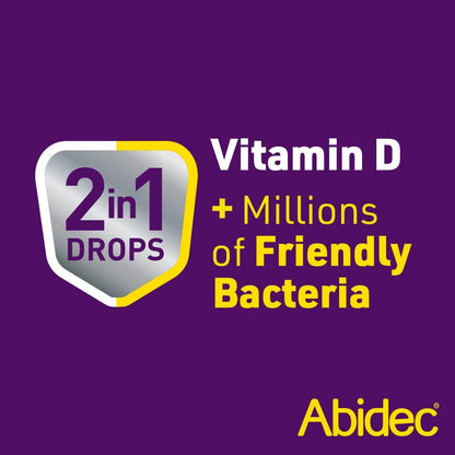 Abidec Immune Support – 2 in 1 Drops - Vitamin D + Millions of Friendly Bacteria – For Babies from Birth to 3 Years - 1 Month’s Supply