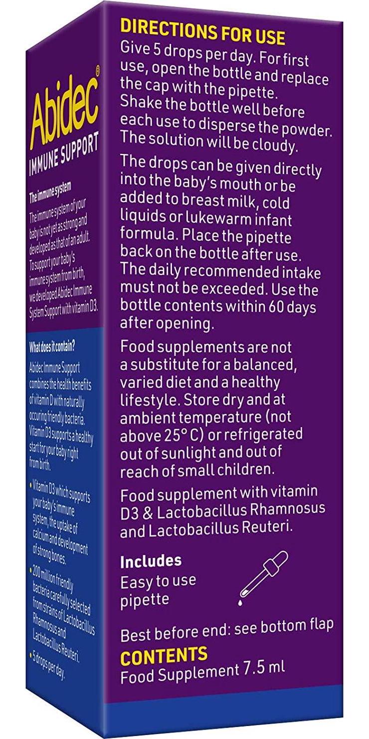 Abidec Immune Support – 2 in 1 Drops - Vitamin D + Millions of Friendly Bacteria – For Babies from Birth to 3 Years - 1 Month’s Supply