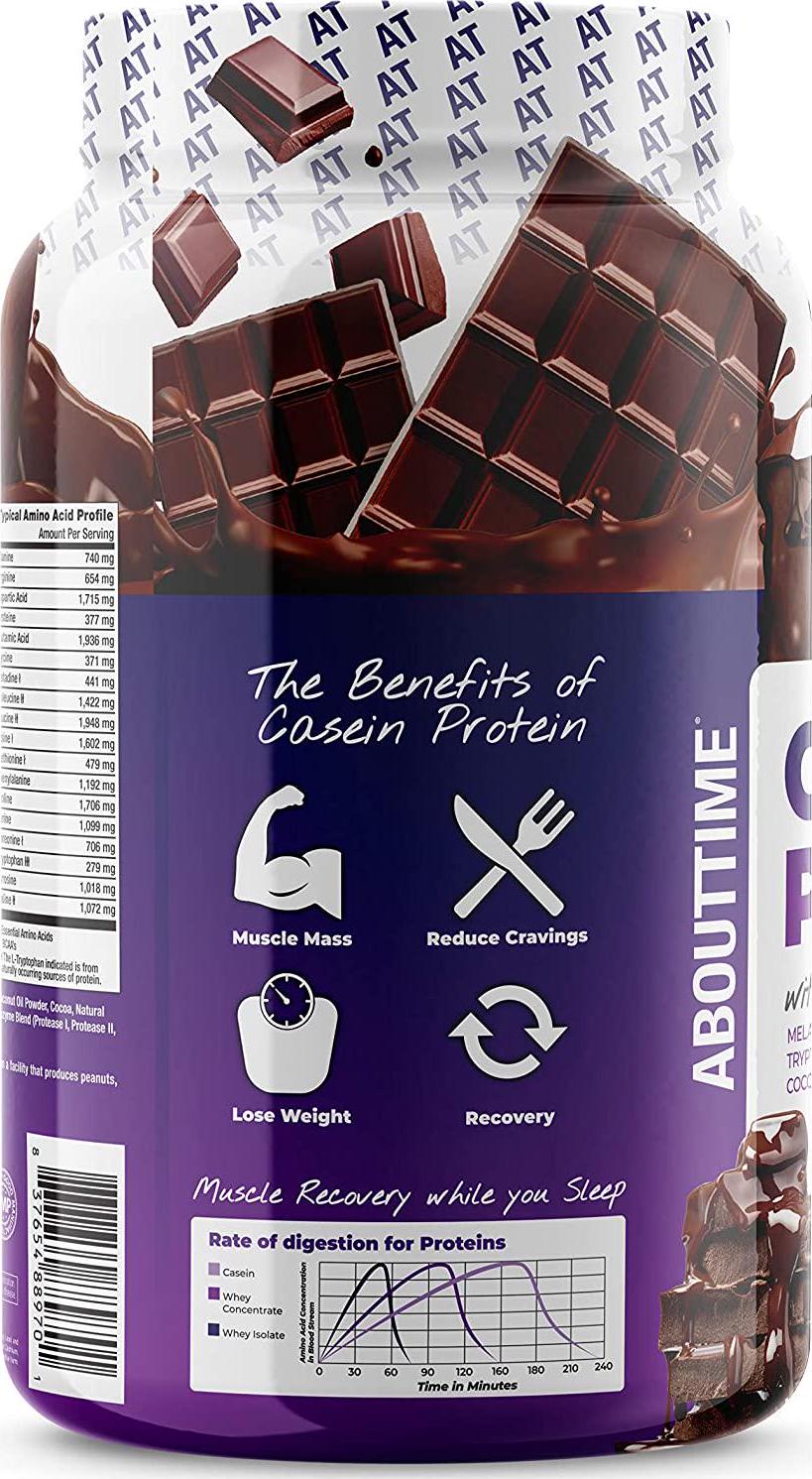About Time Casein Protein Chocolate 2lb - 19g Protein, Nighttime Recovery Formula, No Artificial Sweeteners, No Growth Hormones
