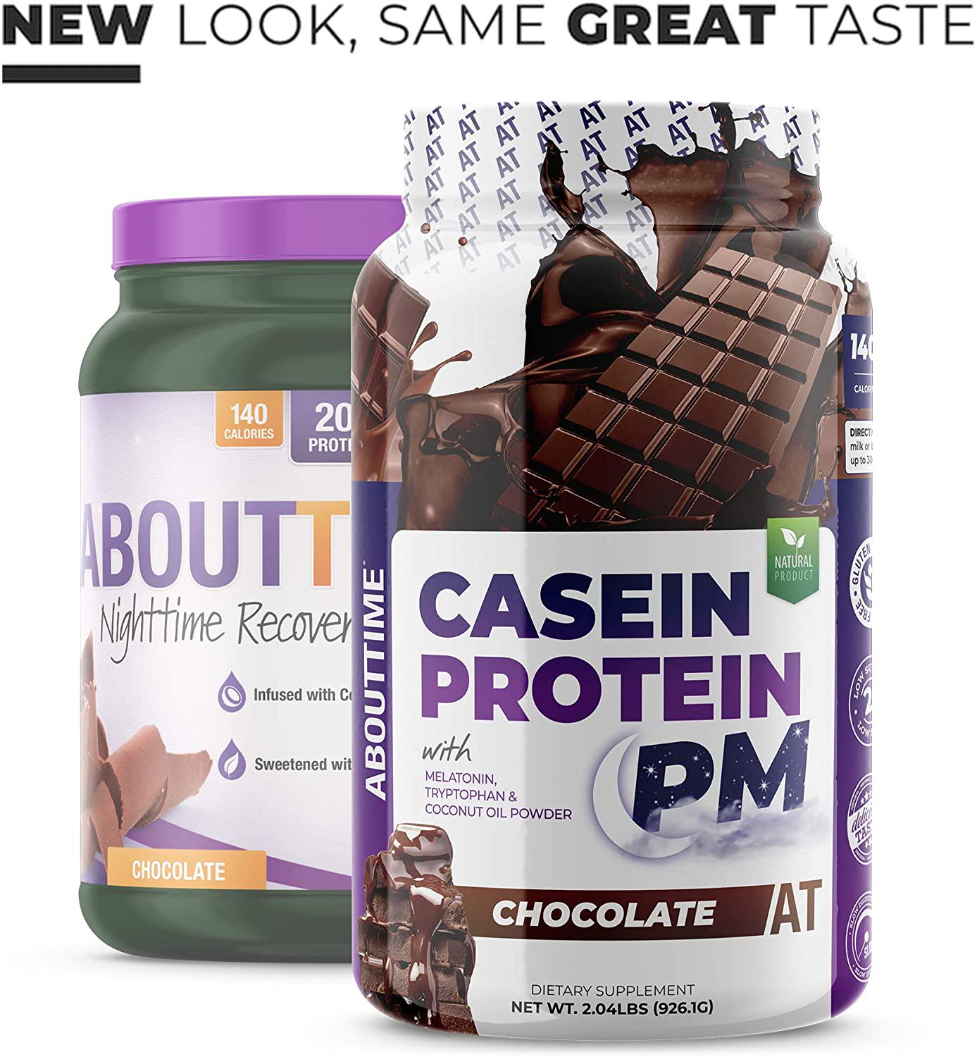 About Time Casein Protein Chocolate 2lb - 19g Protein, Nighttime Recovery Formula, No Artificial Sweeteners, No Growth Hormones