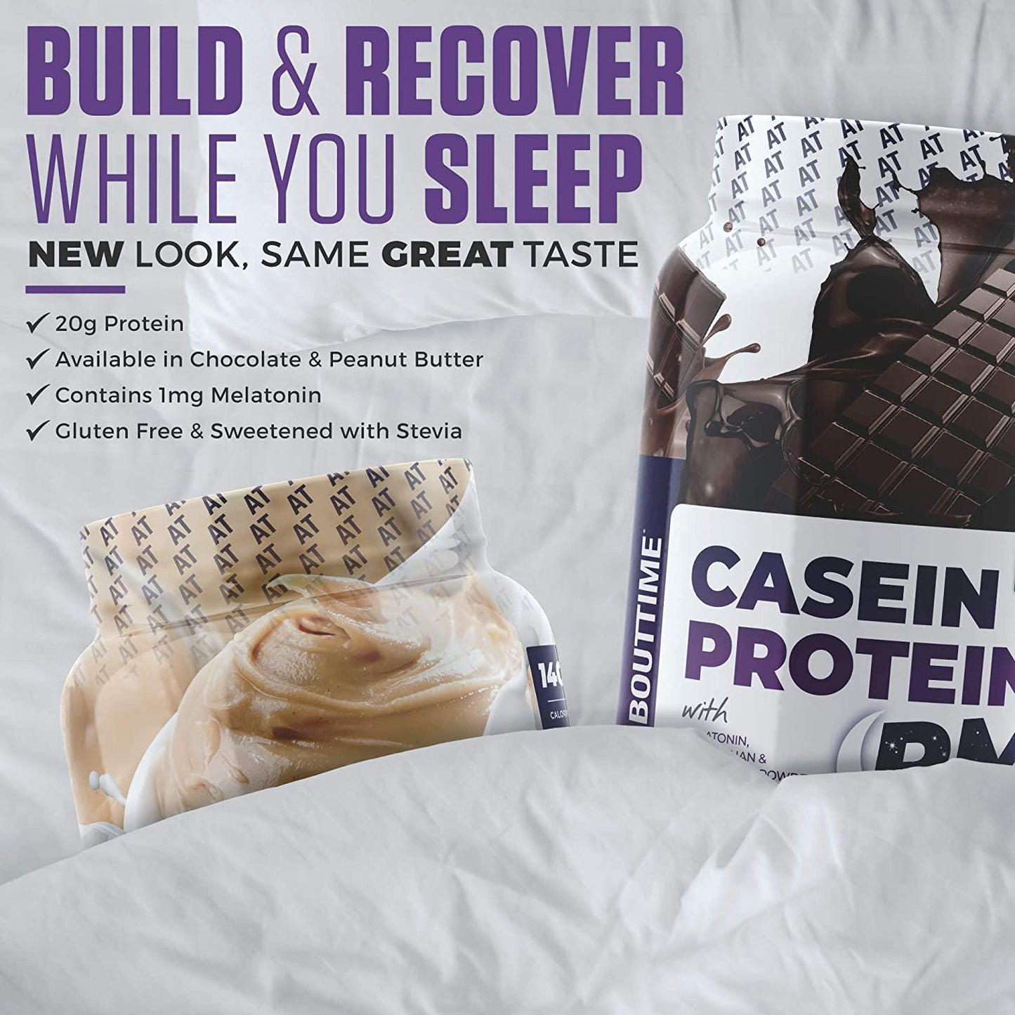 About Time Casein Protein Chocolate 2lb - 19g Protein, Nighttime Recovery Formula, No Artificial Sweeteners, No Growth Hormones