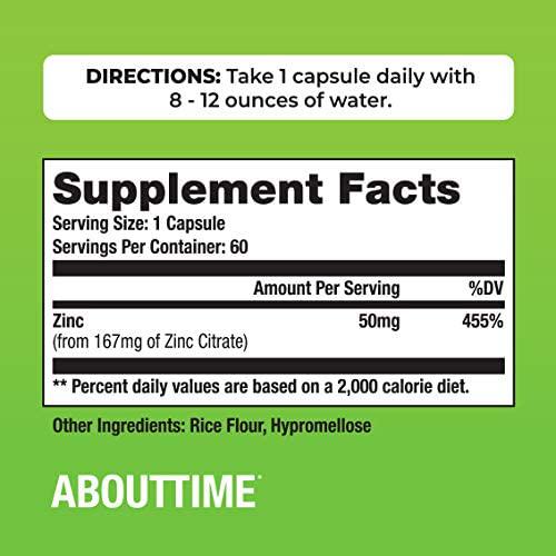 About Time High Potency Zinc Immune Health Support (50mg per Serving) - 60 Capsules