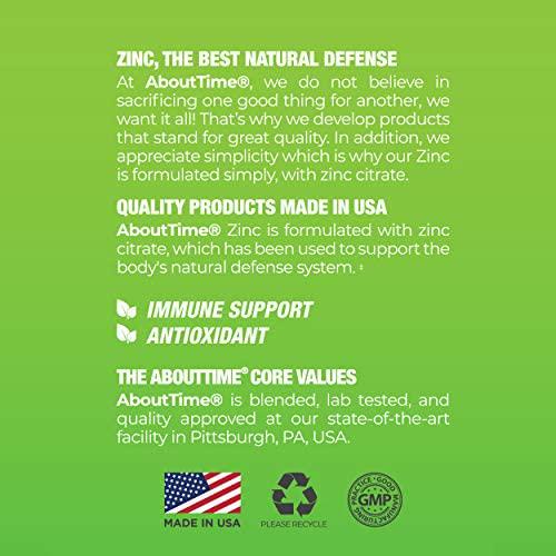 About Time High Potency Zinc Immune Health Support (50mg per Serving) - 60 Capsules