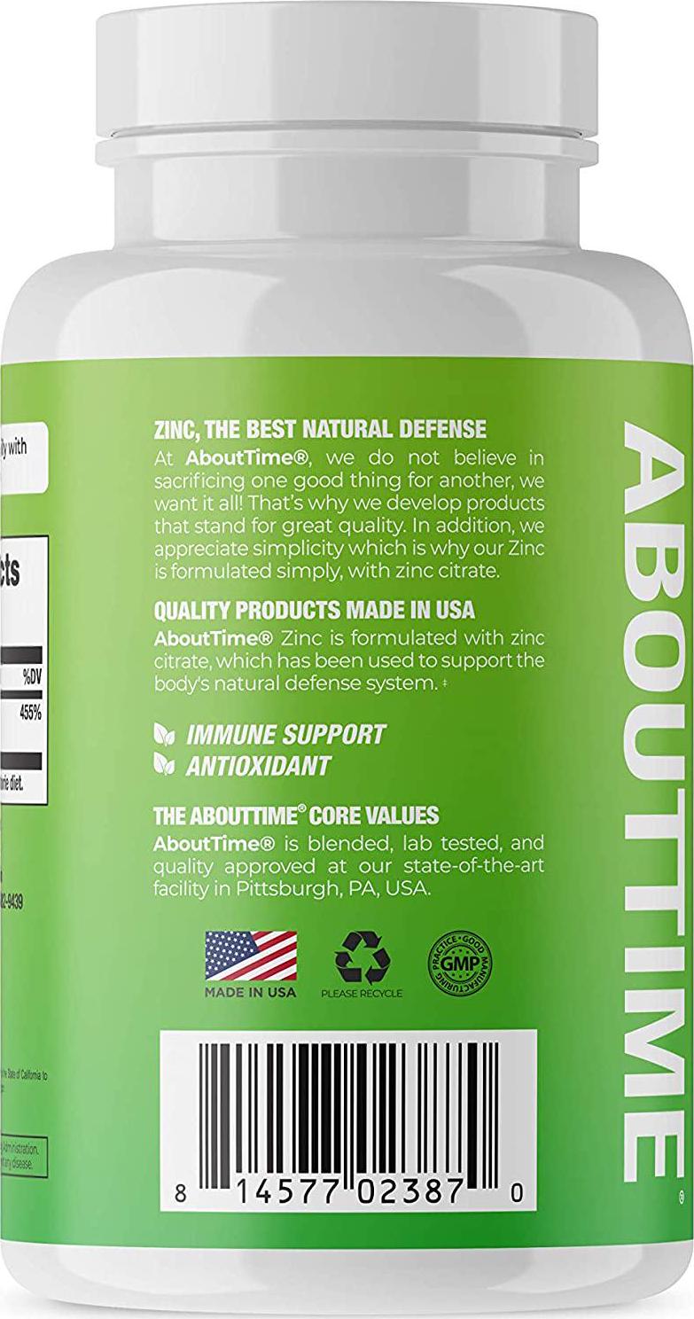 About Time High Potency Zinc Immune Health Support (50mg per Serving) - 60 Capsules