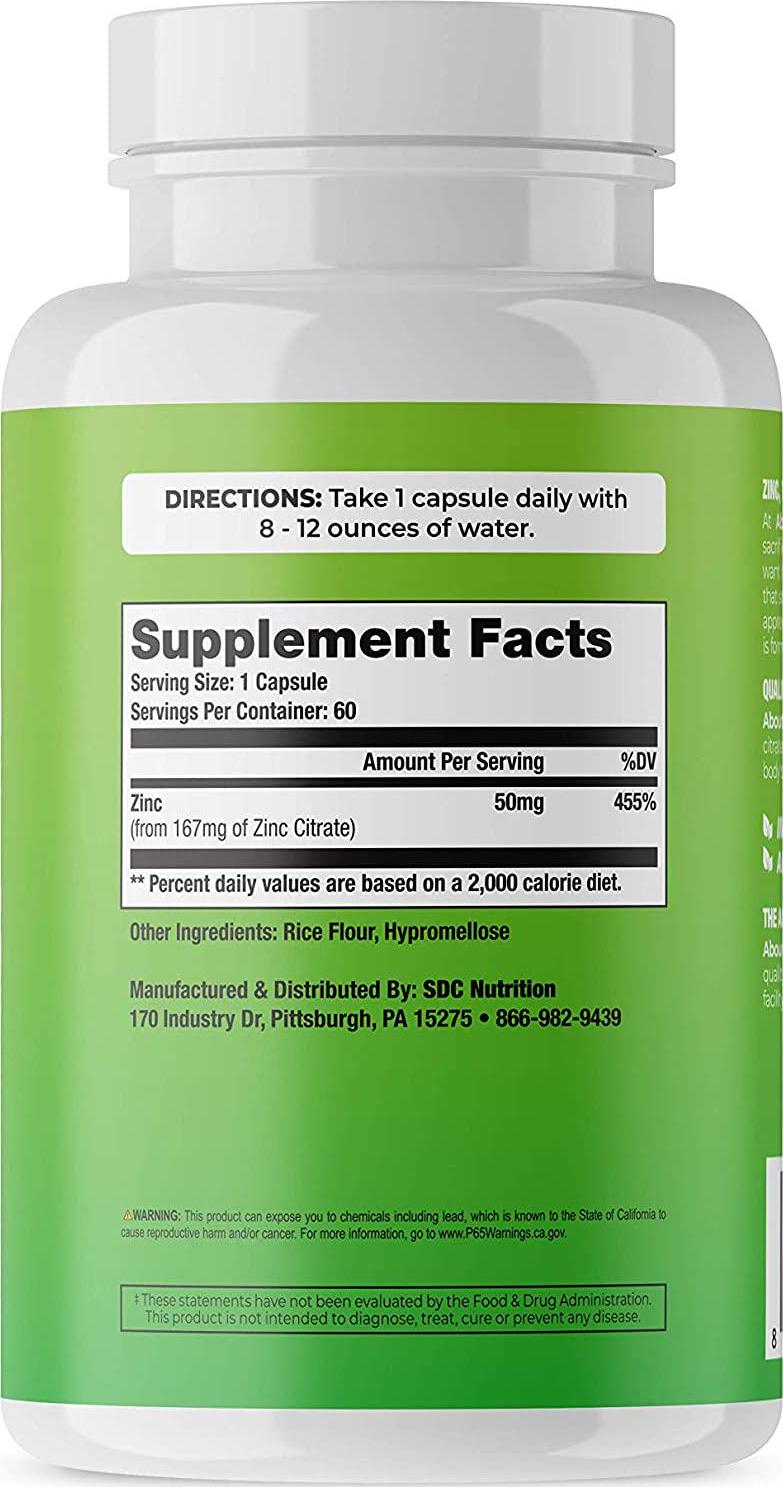 About Time High Potency Zinc Immune Health Support (50mg per Serving) - 60 Capsules