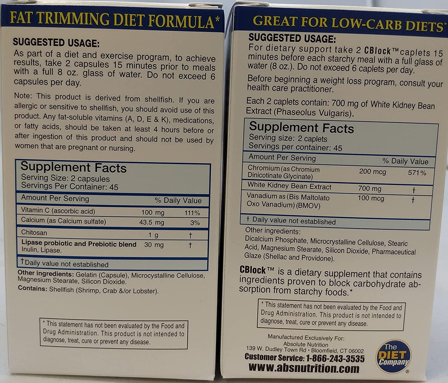 Absolute Nutrition, Carb Blocker and Fat Blocker, Dynamic Duo